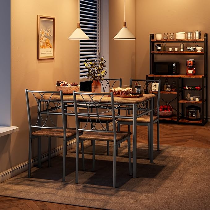 CABIHOME Dining Table Set for 4, Kitchen Table Set with 4 Chairs, Rectangular Dining Table Set for 4, Kitchen Table Set for Apartment, Small Space, Dining Room, Retro Brown