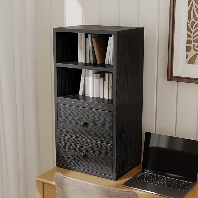 FUSUNBAO Magic DIY Cube Storage Organizer Stackable Cubes for Home Books Clothes Toy-Modular Cubby Storage System-Office Cubical-Bookcase Closet(Black,Cat Door Cube)