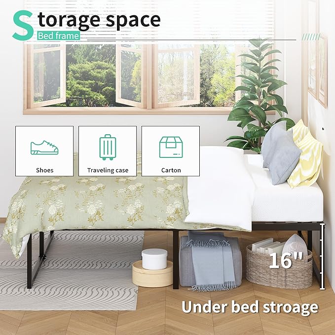 18 Inch King Bed Frame Sturdy Mattress Foundation, Heavy Duty Metal Platform with Steel Slats Support No Box Spring Needed, Noise Free, Easy Assembly, Black