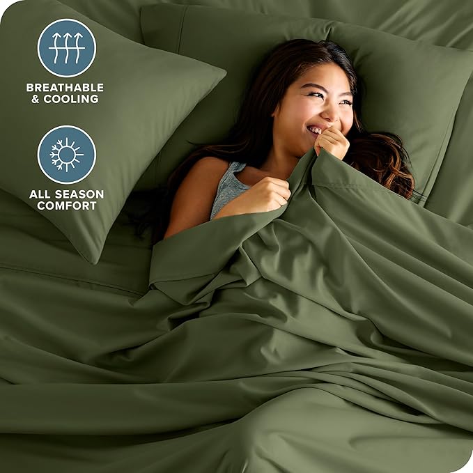 Bare Home Queen Sheet Set - Luxury 1800 Ultra-Soft Microfiber - Double Brushed - Deep Pockets - Easy Fit - 4 Piece Set - Bedding Sheets & Pillowcases (Queen, Cypress)