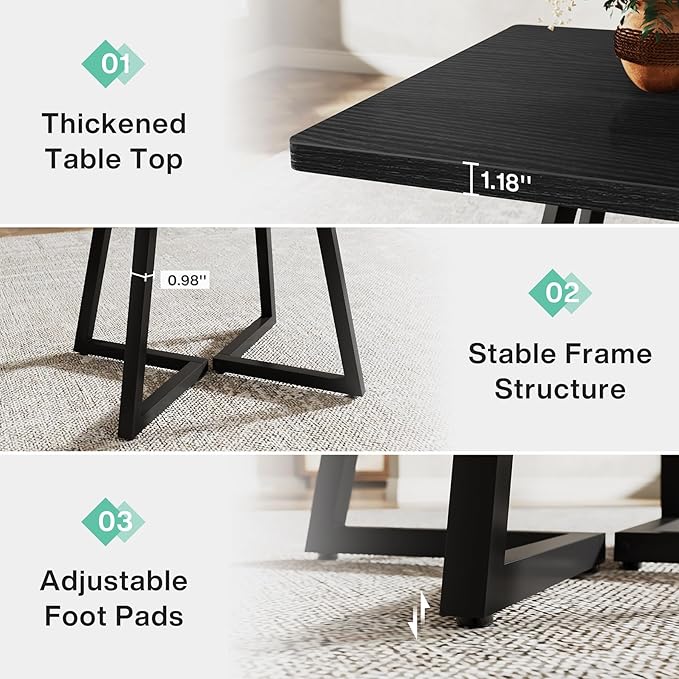 Tribesigns Square Dining Table for 8, 31.5" Industrial Dinner Table with Metal Base, Kitchen Table for Dining Room, Small Space, Apartment, Black