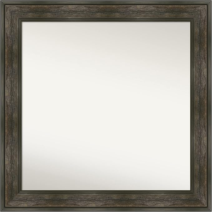 Amanti Art Grey Bathroom Mirror for Over Sink, 30x30 Pinstripe Plank Grey Narrow Square Vanity Mirror, Large Country Rustic Frame, Hangs Horizonally and Vertically, Bathroom Wall Decor, Non-Beveled