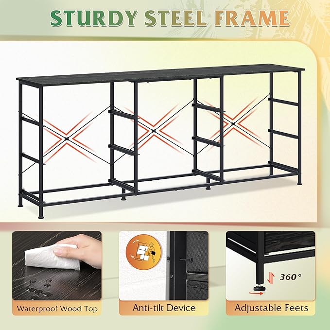 WLIVE 63''W Dresser for Bedroom, Black Dresser TV Stand for 65, 70, 75 inch TV, Wide Chest of Drawers with 9 Drawer, Large Entertainment Center, Fabric Dressers with Wood Top for Closet, Living Room