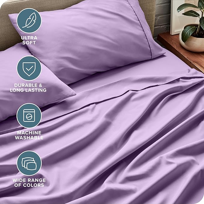 Bare Home Split King Sheet Set - 1800 Ultra-Soft Microfiber Bed Sheets - Double Brushed - Deep Pockets - Easy Fit - 5 Piece Set - Bed Sheets & Pillowcases (Split King, Lavender)