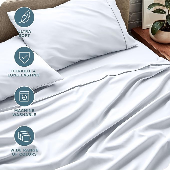 Bare Home Split King Sheet Set - 1800 Ultra-Soft Microfiber Split Sheets - Double Brushed - Deep Pockets - Easy Fit - 5 Piece Set - Bed Sheets & Pillowcases (Split King, White)