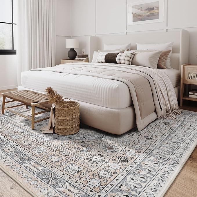 zesthome 10x14 Area Rugs,Stain Resistant Washable Rug,Ultra-Thin Rugs for Living Room,Bedroom,Non-Slip Backing Home Decor Large Area Rug (Beige,10'x14')