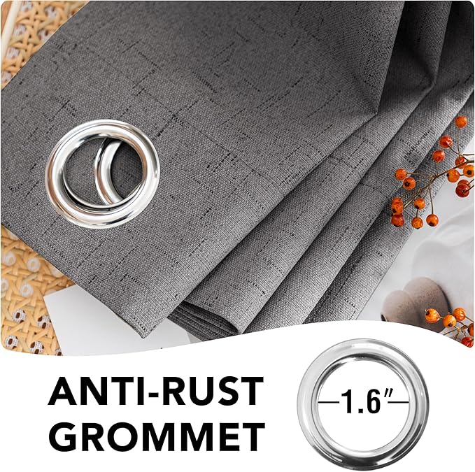 H.VERSAILTEX Linen Blackout Curtains 84 Inches Long 100% Absolutely Blackout Thermal Insulated Textured Linen Look Curtain Draperies Anti-Rust Grommet, Energy Saving with White Liner, 2 Panels, Grey
