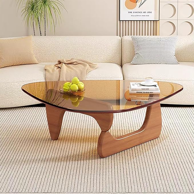 Modern Glass Coffee Table for Living Room mid Century, Small Coffee Table Stylish Coffee Tables, Suitable for Bedroom Living Room Reception Office Tables（Walnut/Brown，Medium）