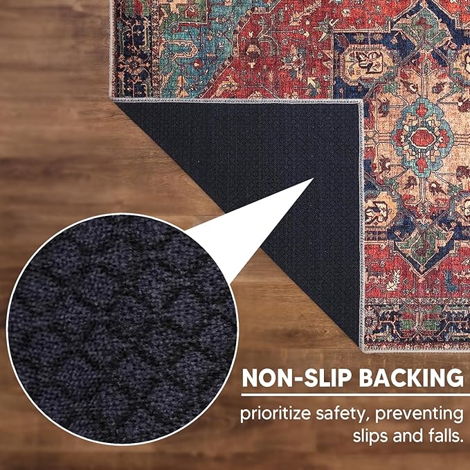 Keen Home Design 2x10 Rug - Machine Washable Runner Rug with Non-Slip Backing, Ideal for Hallway, Entryway, Kitchen, Laundry Room - Vintage, Easy Clean, Durable, Low Pile - (2'6" x 10')