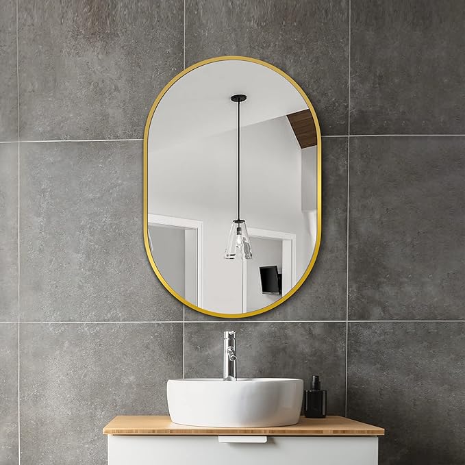 Bathroom Mirror for Wall, 30''x20'', Gold Oval Mirror for Bedroom Entryway Bathroom, Metal Framed Vanity Mirror(30''x20'',Gold)