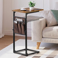 Vagusicc C Shaped End Table, 33"Tall Side Table for Couch, Adjustable Height Sofa Table Small Couch Side Tables, Slide Under Recliner TV Tray Arm Tables with Metal Frame for Living Room,Bedroom,Brown