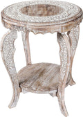 The Wooden Town Farmhouse Round Accent End Table,Rustic Side Table Nightstands for Living Room Bedroom,Coffee Tables,Wood Tray Top,Handcrafted Finish, 18"x22" - White Wash
