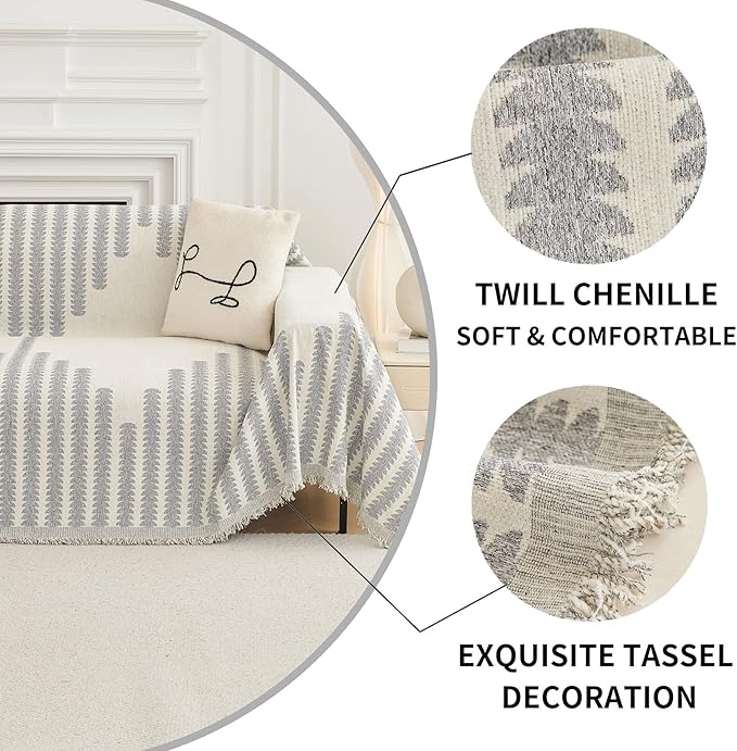 HAOMAIJIA Boho Sofa Covers Couch Covers for 3 Cushion Couch Sofa Pet Friendly Soft Thick Non Slip Couch Cover for Dogs Washable Sectional Couch Covers L Shape Furniture Protector (Grey, 91"x134")