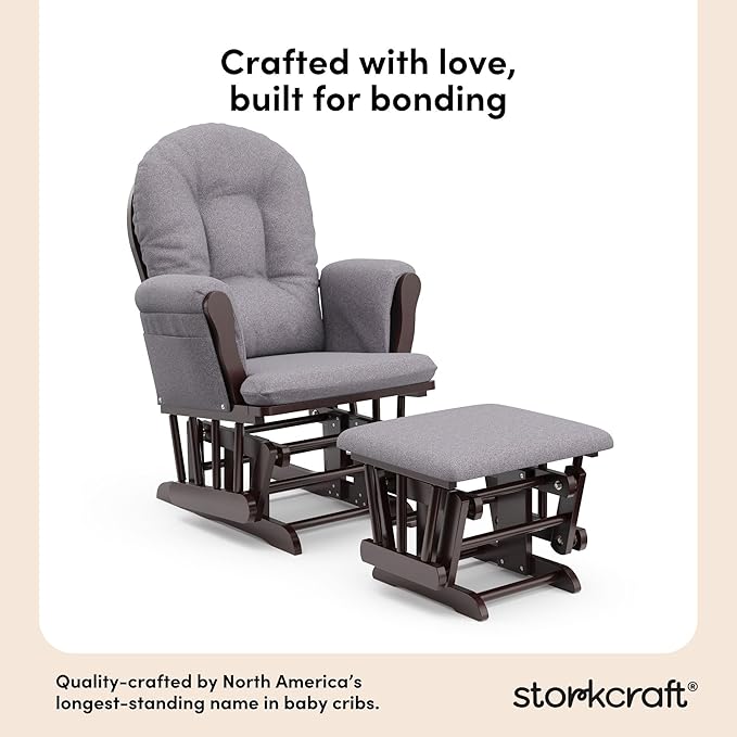 Storkcraft Premium Hoop Glider & Ottoman (Espresso/Gray Swirl) — GREENGUARD Gold Certified Nursery Glider, Solid Wood Craftsmanship, Smooth-Gliding Nursery Chair and Ottoman, Award-Winning