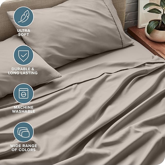 Bare Home California King Sheet Set - 1800 Ultra-Soft Microfiber Cal King Bed Sheets - Double Brushed - Deep Pockets - Easy Fit - 4 Piece Set - Bed Sheets (California King, Khaki)