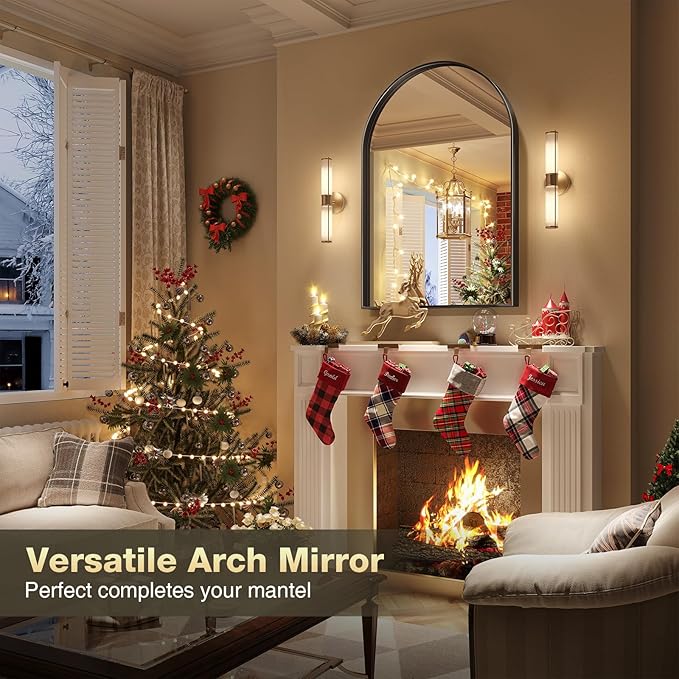 Brightify Arched Mirror, Arched Wall Mirror, 24 x 40 Inch Black Arch Mirror, Metal Frame Black Bathroom Mirror, Arched Top Bathroom Vanity Mirror for Living Room Bedroom Mantel Entryway Hallways
