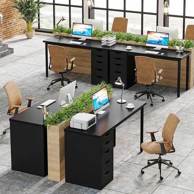 Tribesigns Computer Desk with 5 Drawers, 47 inches Rustic Brown Home Office Desk with Storage, Modern Simple Laptop Desk Study Writing Table for Small Spaces (1, Black)