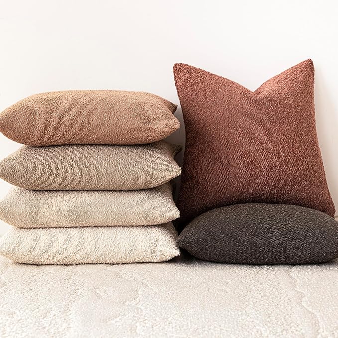 Foindtower Pack of 2 Textured Boucle Throw Pillow Covers Accent Solid Pillow Cases Cozy Soft Decorative Couch Cushion Case for Chair Sofa Bedroom Living Room Home Decor 18x18 Inch Dusty Orange Hazel