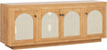Walker Edison Sasha 4-Door Sideboard Buffet with Arched Rattan Panels, 70 Inch, English Oak