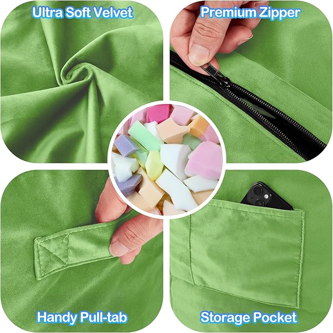 Homguava 6 FT Bean Bag Chair: 6' Bean Bags with Memory Foam Filled, Large Beanbag Chairs Soft Sofa with Dutch Velvet Cover-Lime