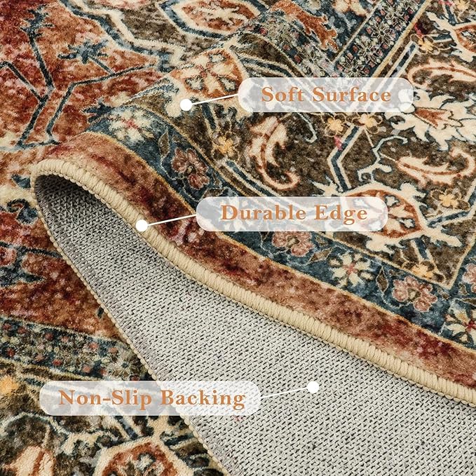 Lahome Oriental Washable Runner Rug Non Slip, 2x7 Rug Runners for Hallways Kitchen, Ultra-Thin Hallway Rugs for Laundry Room Bathroom Bedroom, Brick Red