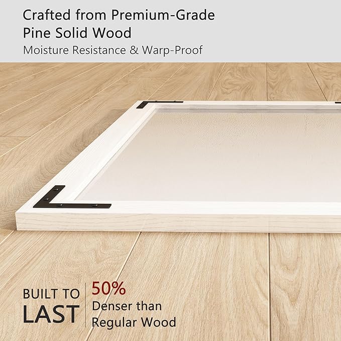 VocalStar White Wood Framed Mirror 24 x 32 Inch, Rustic Natural White Wooden Rectangle Bathroom Vanity Wall Mirror for Farmhouse Boho Decor, 1/4-inch Shatterproof Glass | Waterproof