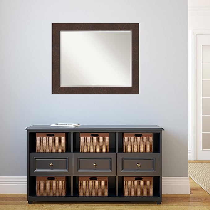 Amanti Art Brown Bathroom Mirror for Over Sink, 27x33 Wildwood Brown Rectangle Vanity Mirror, Large Rustic Farmhouse Frame, Hangs Horizonally and Vertically, Bathroom Wall Decor, Beveled Edge