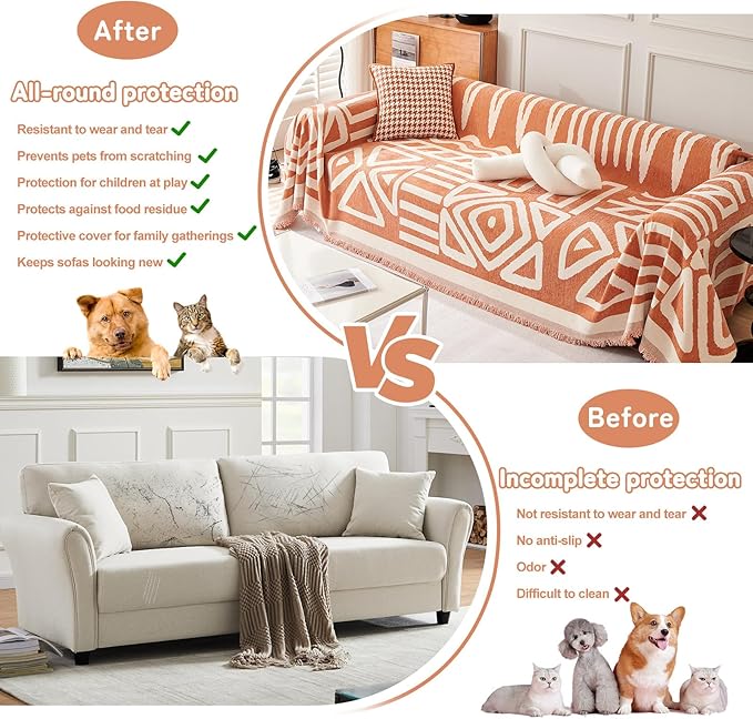 HANDONTIME Orange Sofa Covers for Chair Recliner Chenille Couch Throw Cover Pet Furniture Protector Thick Washable, 59" X71