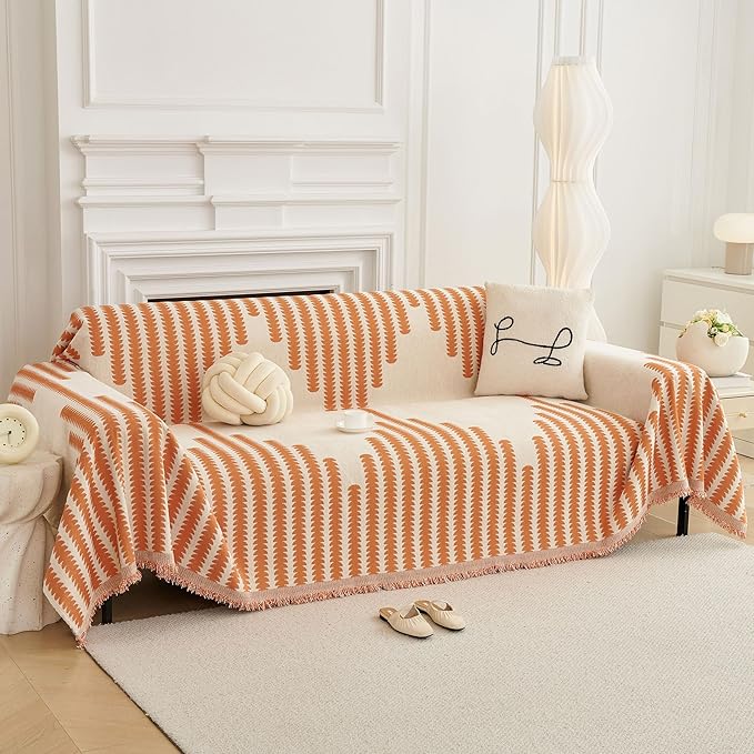 HAOMAIJIA Boho Sofa Covers Couch Covers for 3 Cushion Couch Sofa Pet Friendly Soft Thick Non Slip Couch Cover for Dogs Washable Sectional Couch Covers L Shape Furniture Protector (Orange, 91"x134")