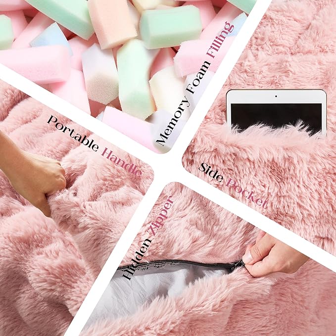 Hobestluk Bean Bag Chairs 4ft Beanbag Chair with Filler Adult Bean Bags with Fluffy & Machine Washable Cover, Giant Bean Bag Chairs for Adults (Pink, 4FT-44" x 44" x 24")