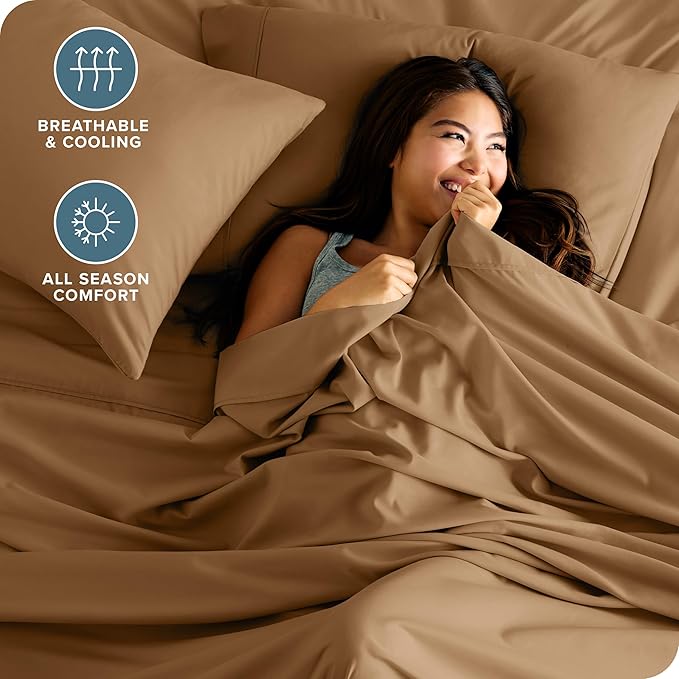 Bare Home California King Sheet Set - 1800 Ultra-Soft Microfiber Cal King Bed Sheets - Double Brushed - Deep Pockets - Easy Fit - 4 Piece Set - Bed Sheets (California King, Caramel)
