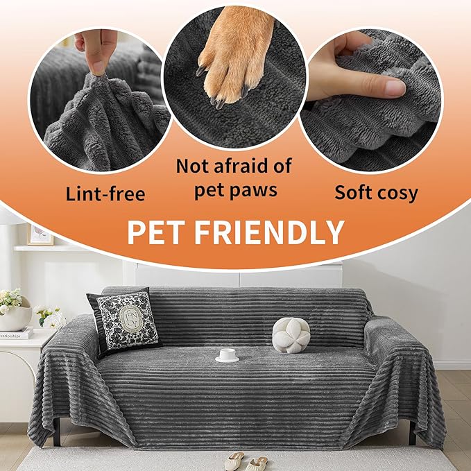 HAOMAIJIA Faux Fur Sofa Covers Couch Covers for 3 Cushion Couch Sofa Pet Friendly Soft Non Slip Couch Cover for Dogs Washable Sectional Couch Covers L Shape Furniture Protector (Grey, 71"x150")