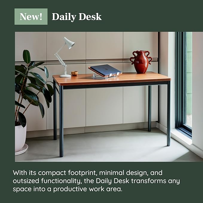Branch Daily Desk - Functional at Home Office Desk with Effortless Assembly, Timeless Design, Rounded Corners, and Built-in Cable Notch - 36” W x 28.5” H x 24” D - Walnut Work Table