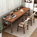 Solid Wood Long Desk 63 inch Home Office Work Desk, 2-Person Simple Writing Desk Table Computer Workstation with Storage Shelf for Living Room, Study Room, Bedroom, Walnut