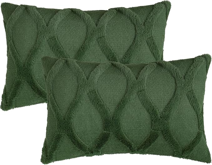 decorUhome Throw Pillow Covers 12x20 Inch Set of 2, Soft Plush Faux Fur Wool Lumbar Forest Elf Couch Pillow Covers, Decorative Neutral Pillow Cases for Bed Sofa Living Room Home Decor