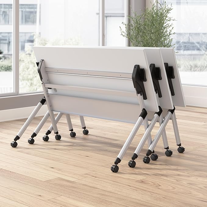 Bush Business Furniture Folding Training Table, 72 inch Desk, Commercial-Grade Bundle for Office or Classroom, Envision Collection, White
