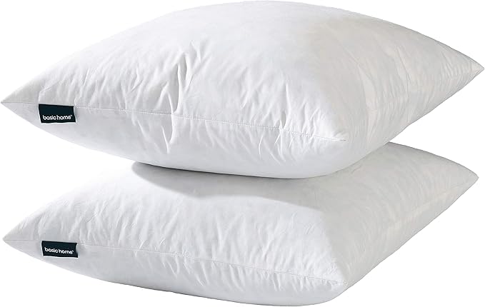 16x16 Decorative Throw Pillow Inserts-Down Feather Pillow Inserts-Square-Cotton Fabric-Set of 2-White.