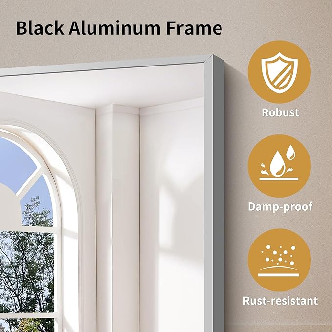 YIROMAN Bathroom Mirror 48"x40", Large Brushed Silver Bathroom Mirror for Over Sink with Aluminum Frame, Rectangular Vanity Mirror with Right Angle, Wall Mirror Hangs Horizontal or Vertical