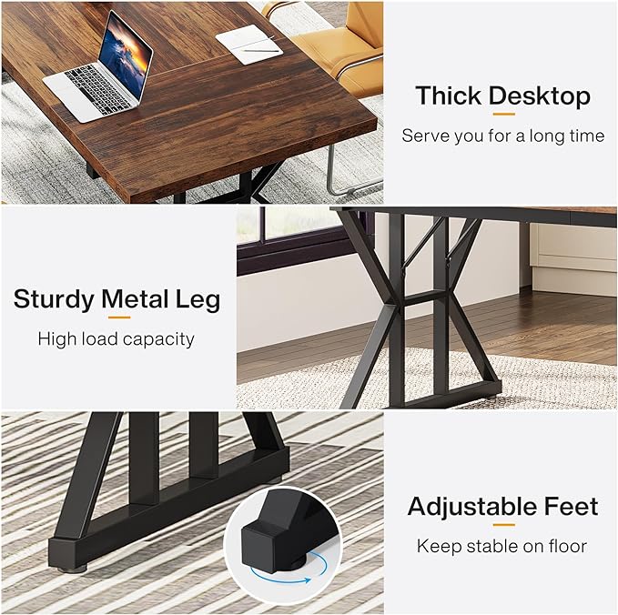 Tribesigns 70.8-Inch Executive Desk, Large Computer Office Desk Workstation, Modern Simple Style Laptop Desk Study Writing Table Business Furniture for Home Office (Brown/Black, 70.8 Inch)