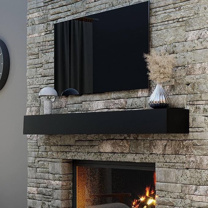 60" Floating Mantel Shelf - Modern White Fireplace Mantel with Matte Lacquer Finish for Living Room Elegance (60", Black)