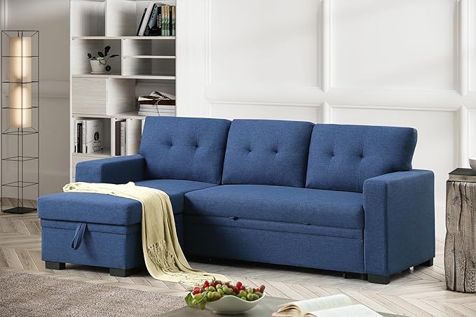 Devion Furniture Garisa 4-in-1 Convertible L Shaped Couch with Pull Out Bed and Storage, Sectional Sleeper Sofa with Reversible Chaise for Living Room, Apartment, Bedroom, Office
