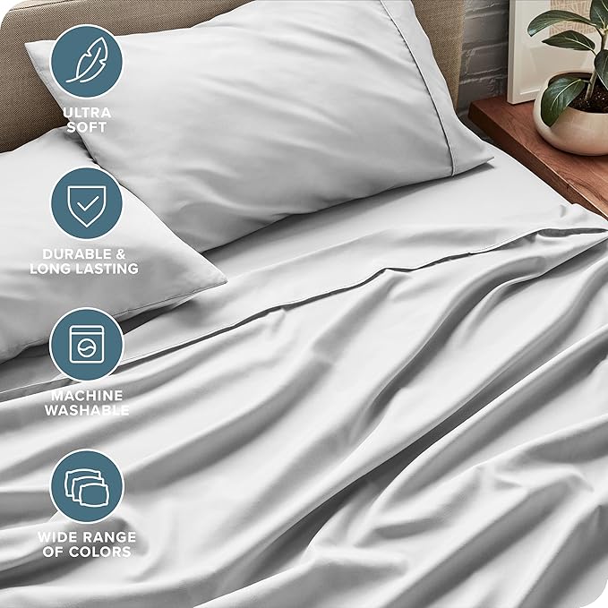 Bare Home California King Sheet Set - 1800 Ultra-Soft Microfiber Cal King Bed Sheets - Double Brushed - Deep Pockets - Easy Fit - 4 Piece Set - Bed Sheets (California King, Cloud Grey)