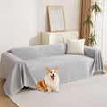 MYSKY HOME Light Gery Chenille Sofa Cover for Dogs Cats Tassel Edge Couch Cover Furniture Protectors for Pets Universal Couch Cover Thick Durable Sectional Couch Covers for 3 Cushion Couch, 91"x 134"