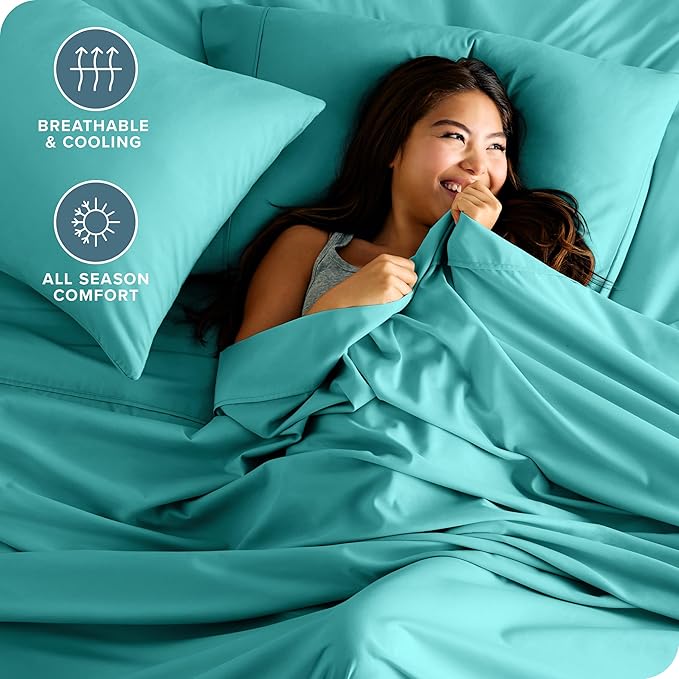 Bare Home Twin Sheet Set - 1800 Ultra-Soft Microfiber Twin Bed Sheets - Double Brushed - Deep Pockets - Easy Fit - Extra Soft - 3 Piece Set - Bedding Sheets & Pillowcases (Twin, Turquoise)