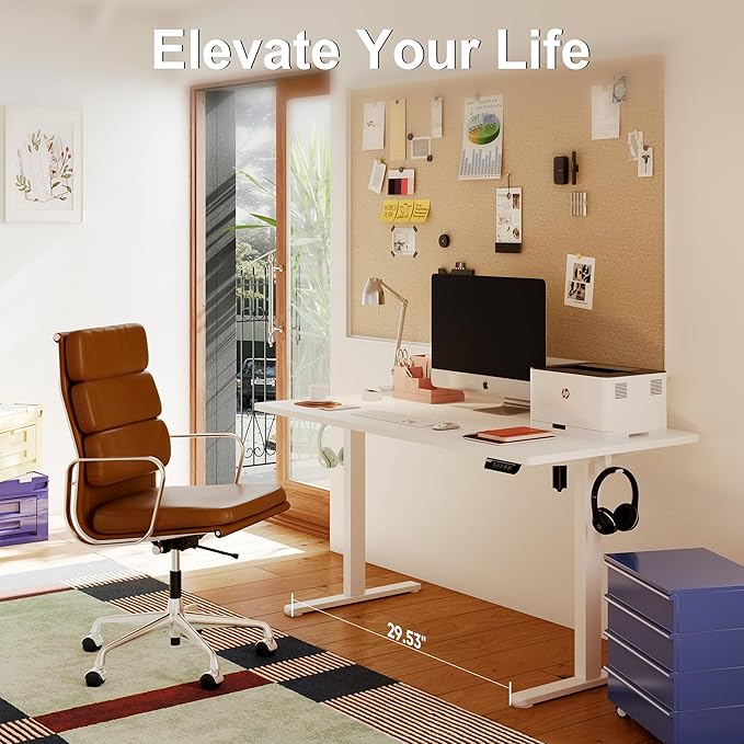 Monomi Electric Standing Desk, 47.2 Inch Height Adjustable Sit Stand Up Ergonomic Home Office Computer PC Desks, Gaming Writing Study Bedroom Rising Table, Tall Standup Workstation, White