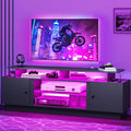 DWVO Modern TV Stand for 65/75 Inch TVs, Entertainment Center with LED Lights, TV Shelf with Storage Cabinets & Movable Partition, TV Console for Living Room, Black