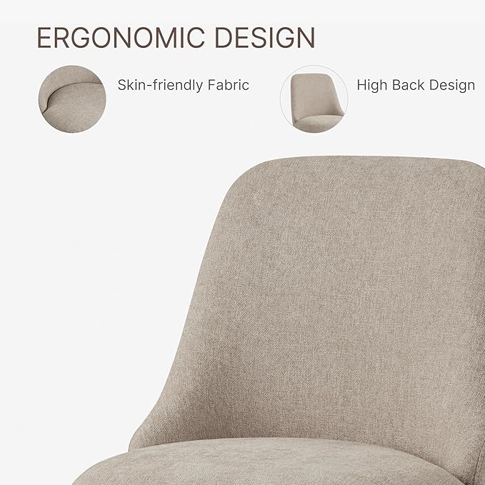 Swivel Dining Chair Mid Century Modern DeskChair High Back Upholstered Linen Fabric SideChair for Kitchen Diningroom Bedroom,Khaki,1 Box