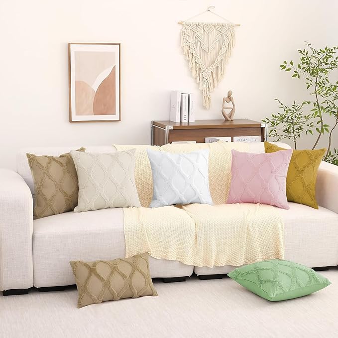 decorUhome Throw Pillow Covers 12x20 Inch Set of 2, Soft Plush Faux Fur Wool Lumbar Pure White Couch Pillow Covers, Decorative Neutral Pillow Cases for Bed Sofa Living Room Home Decor