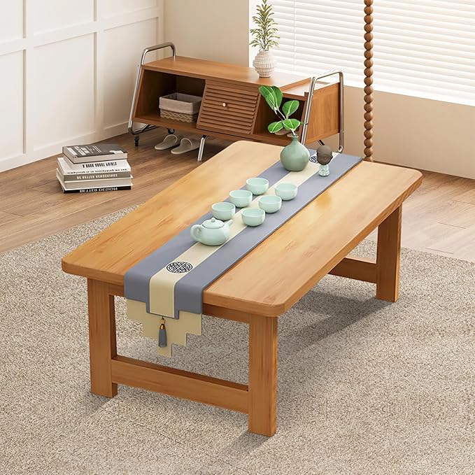 Japanese Floor Sitting Table, Folding Wood Tea Table Chabudai Japanese Coffee Table Low Table for Living Room Home Tatami Office (B 47.2 * 19.6 * 13.7 INCH)