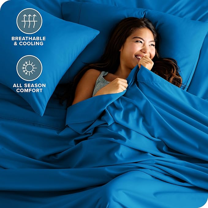 Bare Home Split King Sheet Set - 1800 Ultra-Soft Microfiber Bed Sheets - Double Brushed - Deep Pockets - Easy Fit - 5 Piece Set - Bed Sheets & Pillowcases (Split King, Medium Blue)